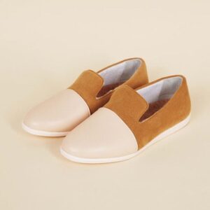 Pair of two-tone blush-and-cinnamon slippers