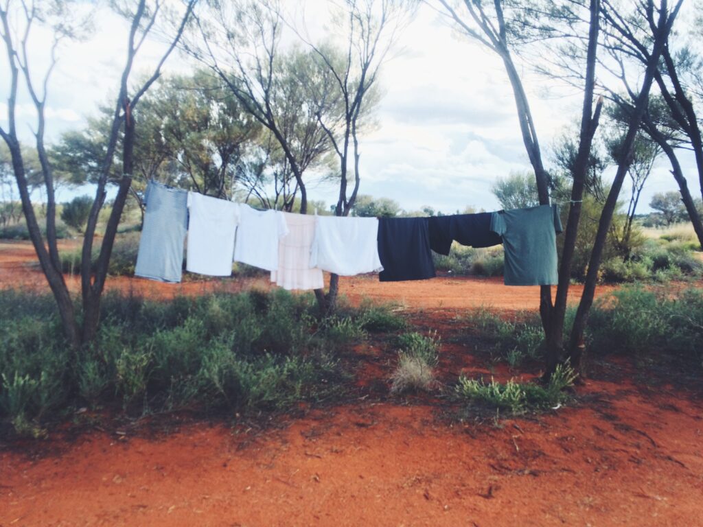 laundry hanging from a line in Australian outback