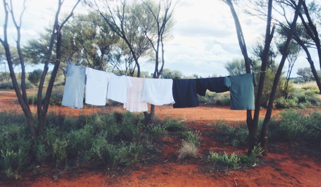 laundry hanging from a line in Australian outback