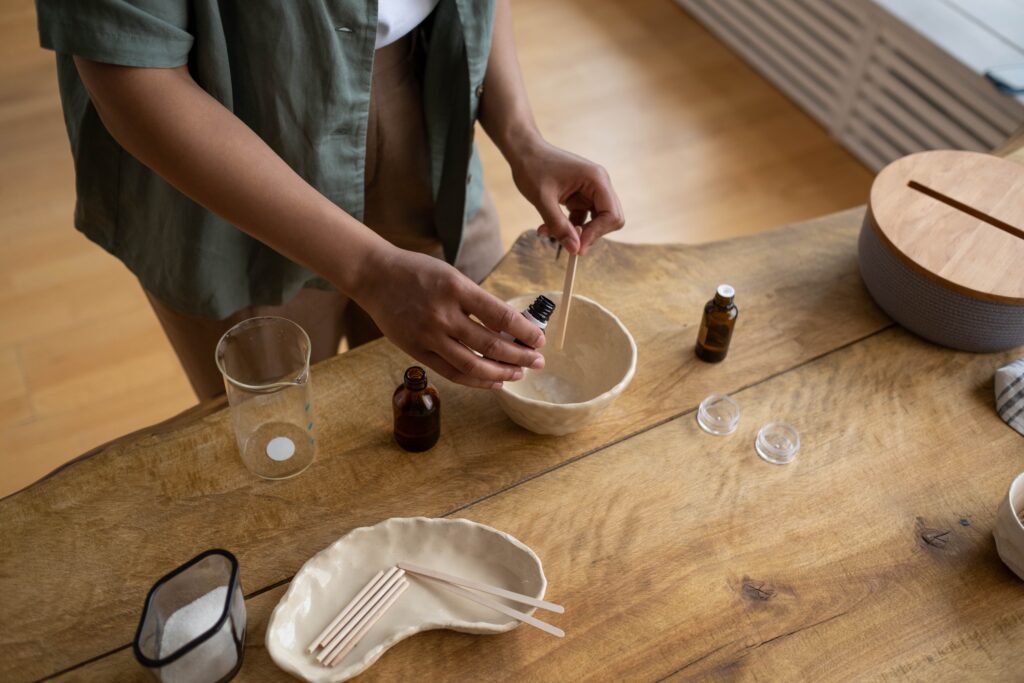 person mixing product in a bowl